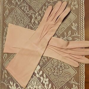 Vintage Stretch Nylon Pink Gloves 7"  Unbranded